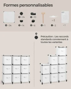 New SONGMICS Meuble de rangement 9 boîtes blanc nuage