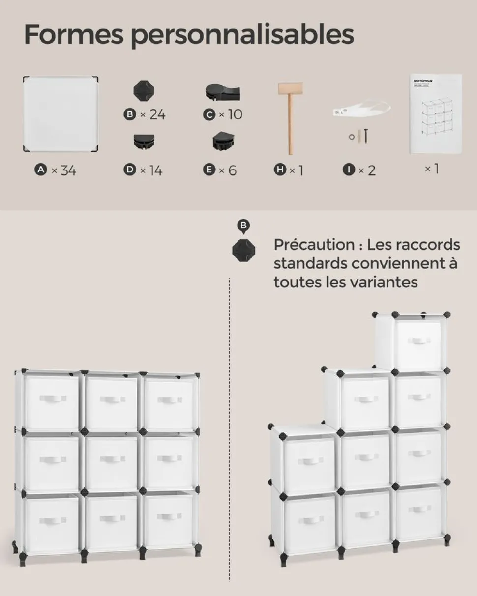 New SONGMICS Meuble de rangement 9 boîtes blanc nuage