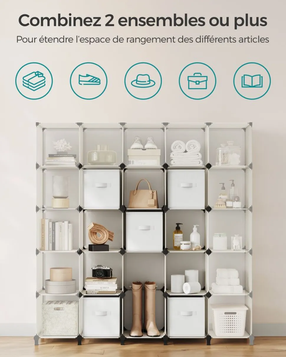 New SONGMICS Meuble de rangement 9 boîtes blanc nuage