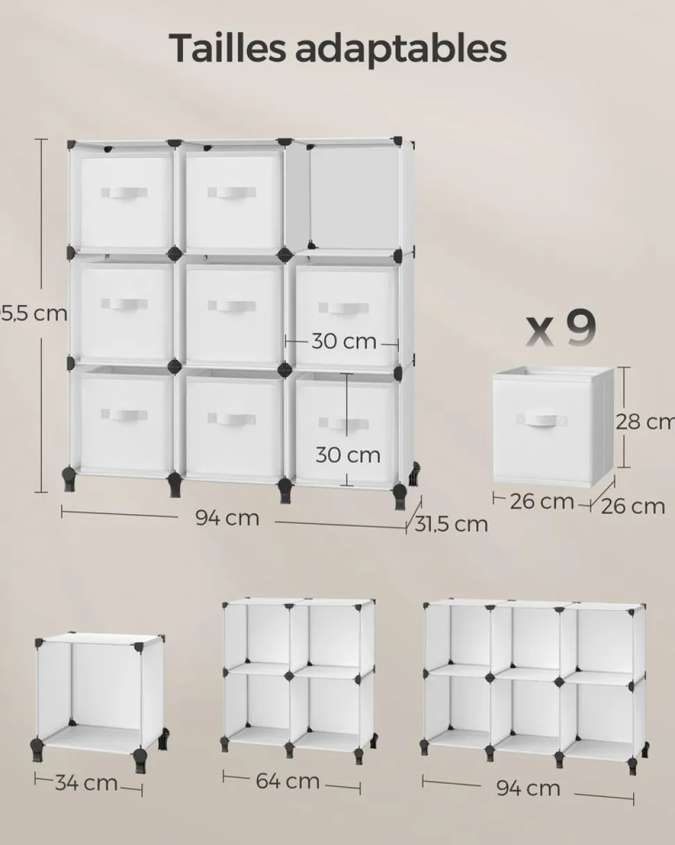 New SONGMICS Meuble de rangement 9 boîtes blanc nuage