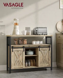 Online SONGMICS Meuble de rangement 2 portes coulissantes marron turquoise