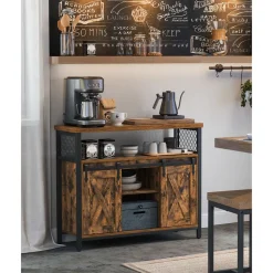 Online SONGMICS Meuble de rangement 2 portes coulissantes marron turquoise