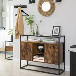 Cheap SONGMICS Meuble de rangement verre trempé Brun Vintage Noir