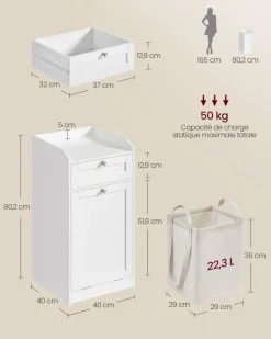 Cheap SONGMICS Meuble de salle de bain 30 x 60 x 100 cm blanc nuage