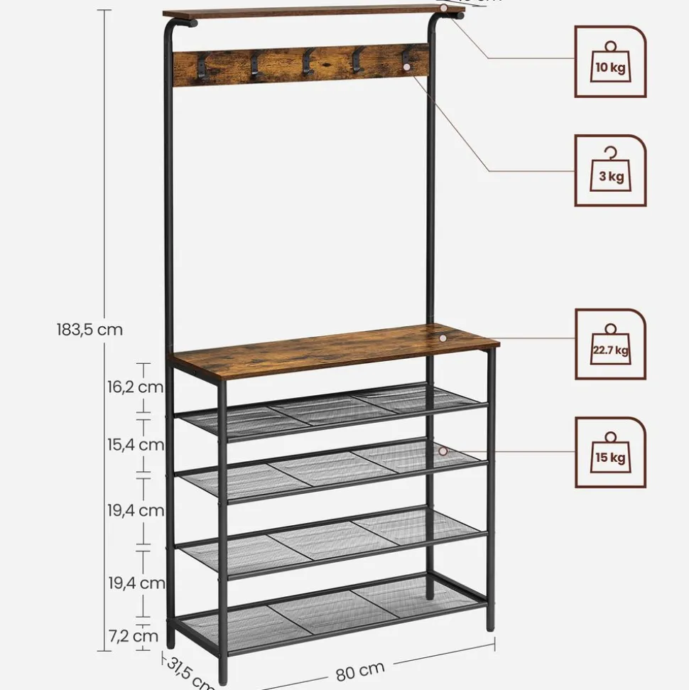 Clearance SONGMICS Meuble d'entrée industriel Brun Vintage Noir