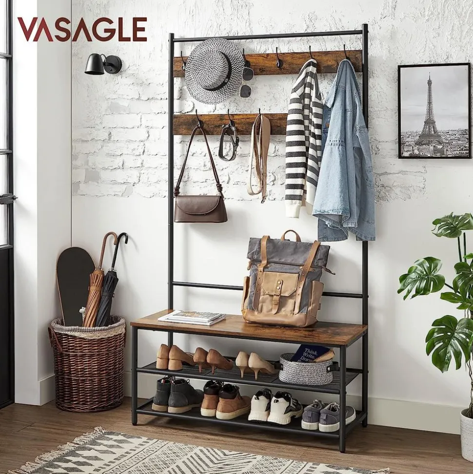 Outlet SONGMICS Meuble d'entrée industriel Brun Vintage Noir