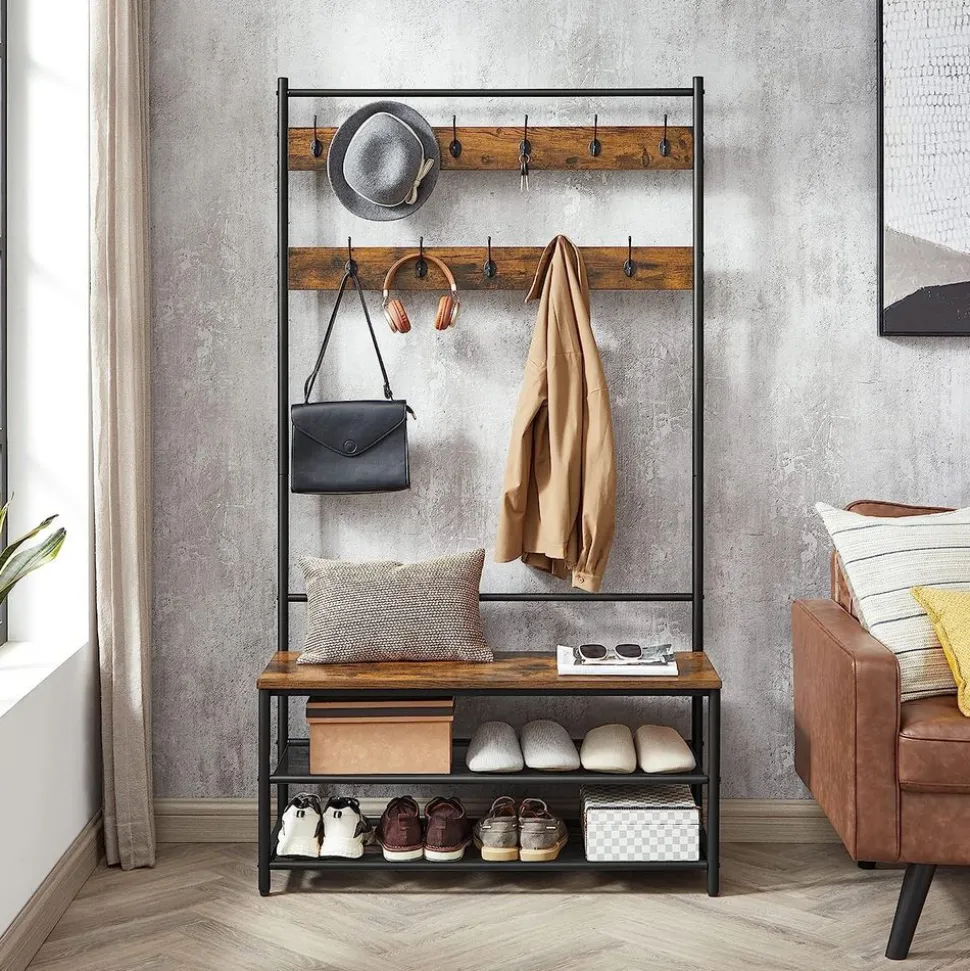 Outlet SONGMICS Meuble d'entrée industriel Brun Vintage Noir