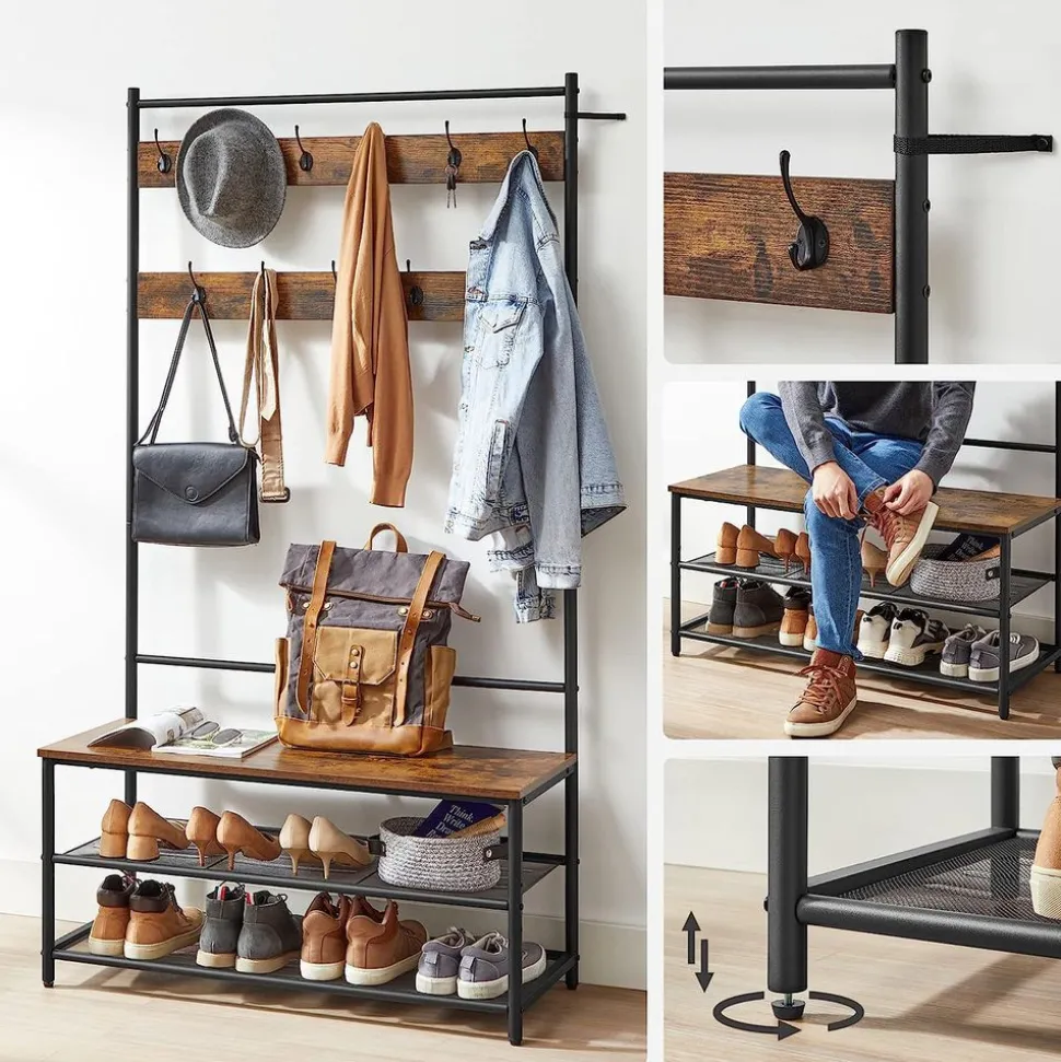 Outlet SONGMICS Meuble d'entrée industriel Brun Vintage Noir