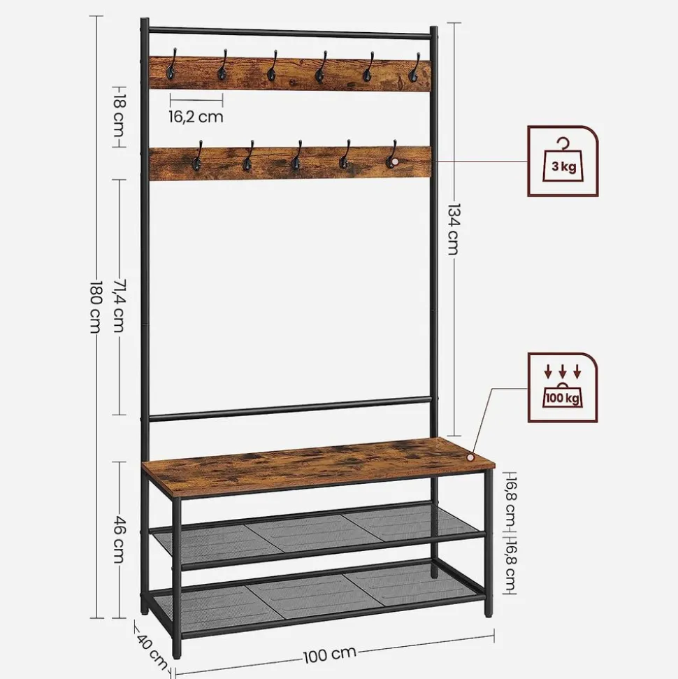 Outlet SONGMICS Meuble d'entrée industriel Brun Vintage Noir