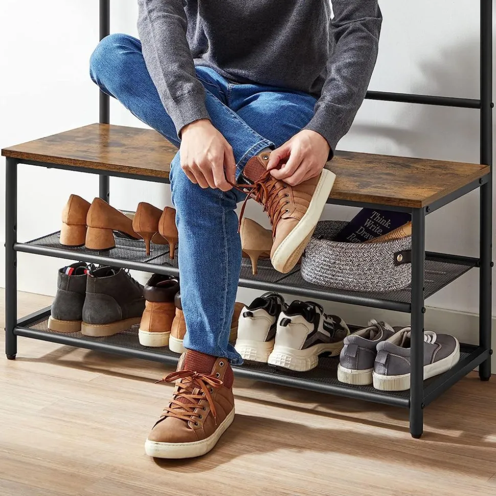 Outlet SONGMICS Meuble d'entrée industriel Brun Vintage Noir