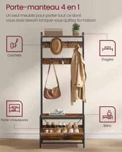 Clearance SONGMICS Meuble d’entrée marron rustique et noir Marron Rustique + Noir