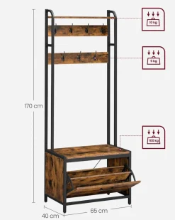 Clearance SONGMICS Meuble d’entrée marron rustique et noir Marron Rustique + Noir