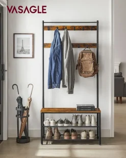 Fashion SONGMICS Meuble d'entrée rustique Brun Vintage Noir