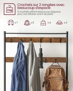 Fashion SONGMICS Meuble d'entrée rustique Brun Vintage Noir