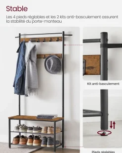 Fashion SONGMICS Meuble d'entrée rustique Brun Vintage Noir