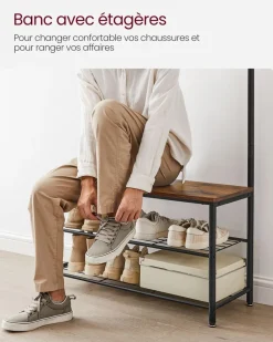 Fashion SONGMICS Meuble d'entrée rustique Brun Vintage Noir