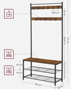 Fashion SONGMICS Meuble d'entrée rustique Brun Vintage Noir