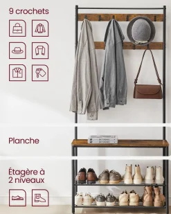 Fashion SONGMICS Meuble d'entrée rustique Brun Vintage Noir