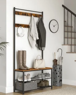 Fashion SONGMICS Meuble d'entrée rustique Brun Vintage Noir