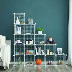 Online SONGMICS Meuble grille 16 casiers blanc