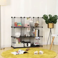 Fashion SONGMICS Meuble grille 9 casiers noir