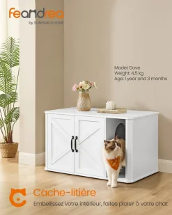 Fashion SONGMICS Meuble litière pour chat 85 x 48,5 x 50 cm blanc nuage