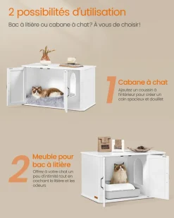 Fashion SONGMICS Meuble litière pour chat 85 x 48,5 x 50 cm blanc nuage