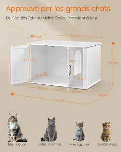 Fashion SONGMICS Meuble litière pour chat 85 x 48,5 x 50 cm blanc nuage