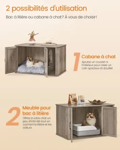 Fashion SONGMICS Meuble litière pour chat 85 x 48,5 x 50 cm blanc nuage