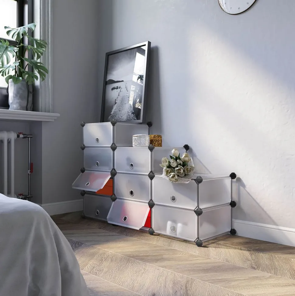 Online SONGMICS Meuble modulable 10 casiers Blanc semi-transparent