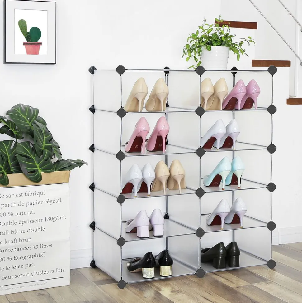 Online SONGMICS Meuble modulable 10 casiers Blanc semi-transparent