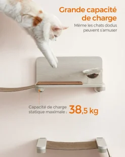 Fashion SONGMICS Meuble pour chat mural avec gamelle Marron Avoine + Marron Café