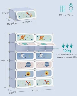 Store SONGMICS Meuble Rangement Enfant 16 Cubes