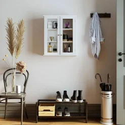 Fashion SONGMICS Meuble salle de bain sur pieds Blanc