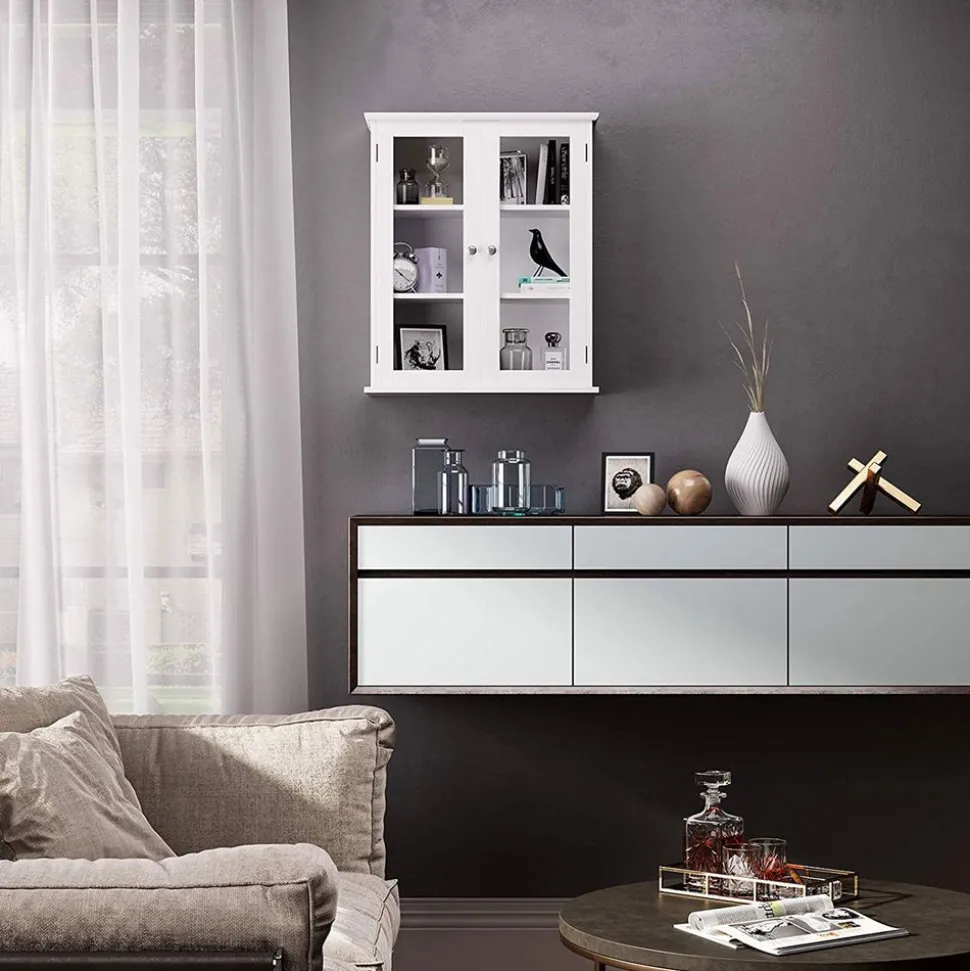 Fashion SONGMICS Meuble salle de bain sur pieds Blanc