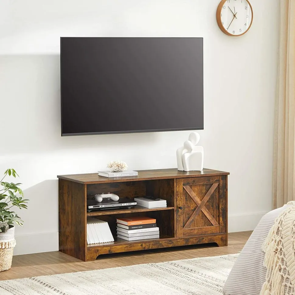 Hot SONGMICS Meuble télé façon grange Marron Rustique