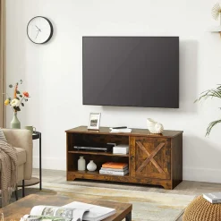 Hot SONGMICS Meuble télé façon grange Marron Rustique