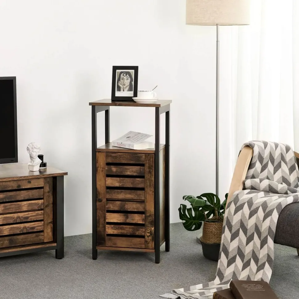 Store SONGMICS Meuble TV avec étagères Brun Vintage Noir