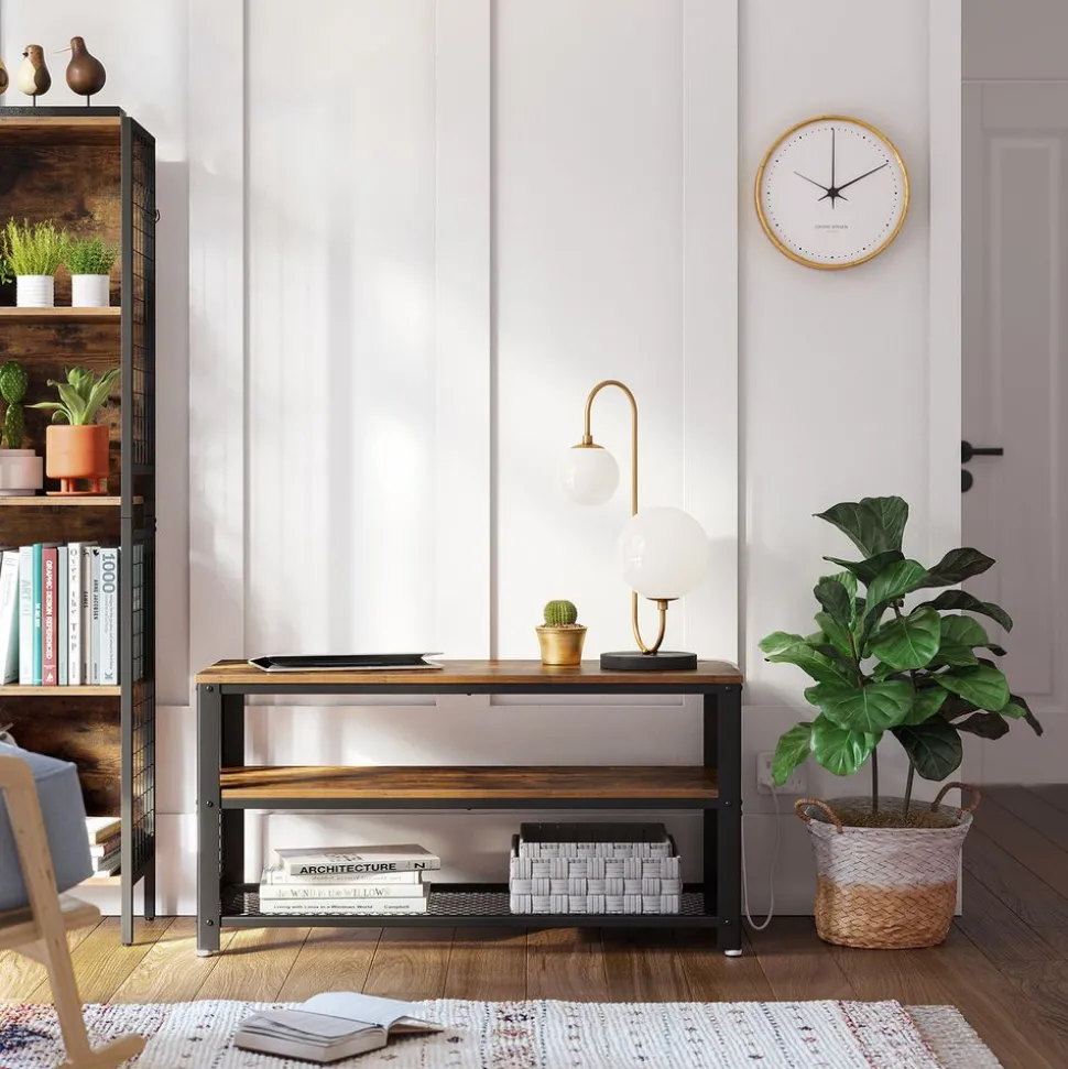 Hot SONGMICS Meuble TV grille Marron Rustique