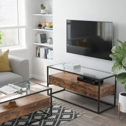 Hot SONGMICS Meuble TV jusqu’à 55 pouces Noir