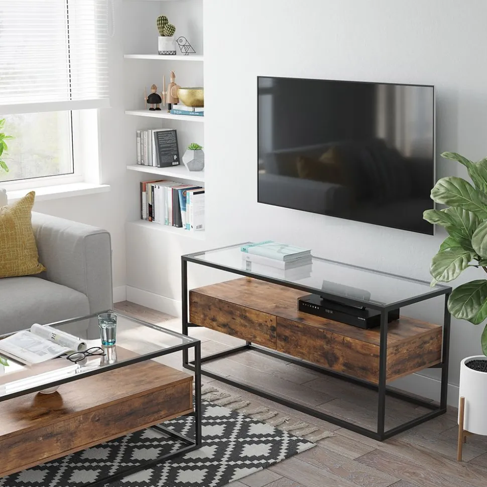 Hot SONGMICS Meuble TV jusqu’à 55 pouces Noir