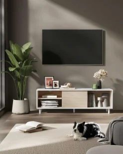 Sale SONGMICS Meuble tv pour téléviseur jusqu’à 65 pouces cadre en métal, marron rustique et noir