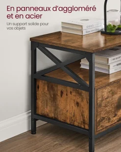 Clearance SONGMICS Meuble TV pour TV Jusqu’à 60 Pouces Marron Cendré et Noir d'encre