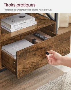 Clearance SONGMICS Meuble TV pour TV Jusqu’à 60 Pouces Marron Cendré et Noir d'encre