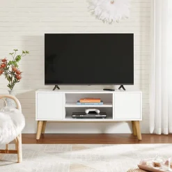 Hot SONGMICS Meuble TV scandinave Blanc