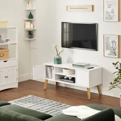 Hot SONGMICS Meuble TV scandinave Blanc