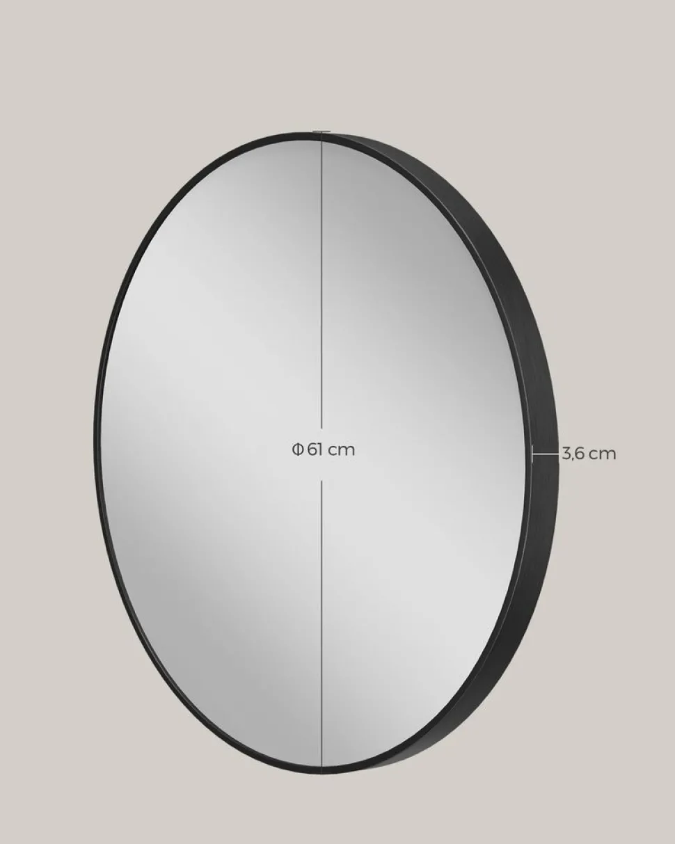 Discount SONGMICS Miroir mural rond diamètre 61 cm cadre en métal noir