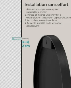 Discount SONGMICS Miroir mural rond diamètre 61 cm cadre en métal noir