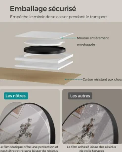 Discount SONGMICS Miroir mural rond diamètre 61 cm cadre en métal noir