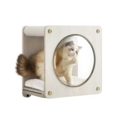 Sale SONGMICS Niche pour chat murale avec fenêtre d'observation Marron Avoine